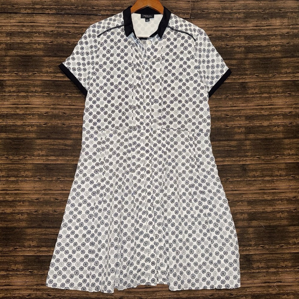 Jason Wu Women's Collared Dress Black & White Short Sleeve Retro 50s Style Sz L